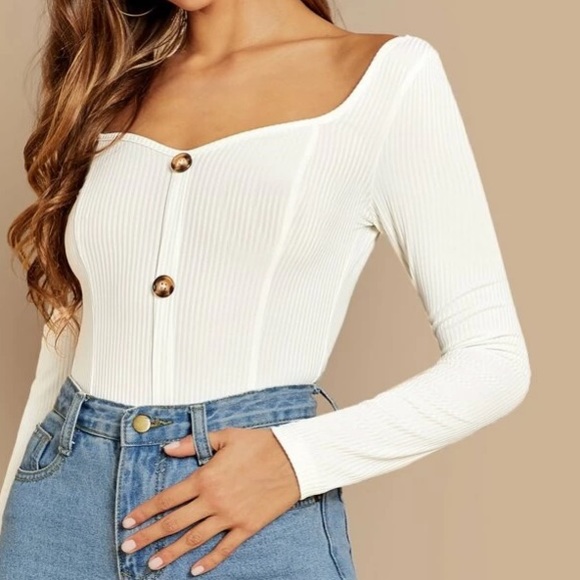 SHEIN Tops - SHEIN button up sweetheart ribbed knit tee